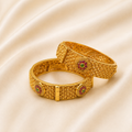 Traditional Antique Gold-Toned Filigree Bangles with Ruby &amp; Emerald Stones (Set of 2)