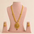 Traditional Ruby-Red Accented Long Necklace &amp; Jhumka Set
