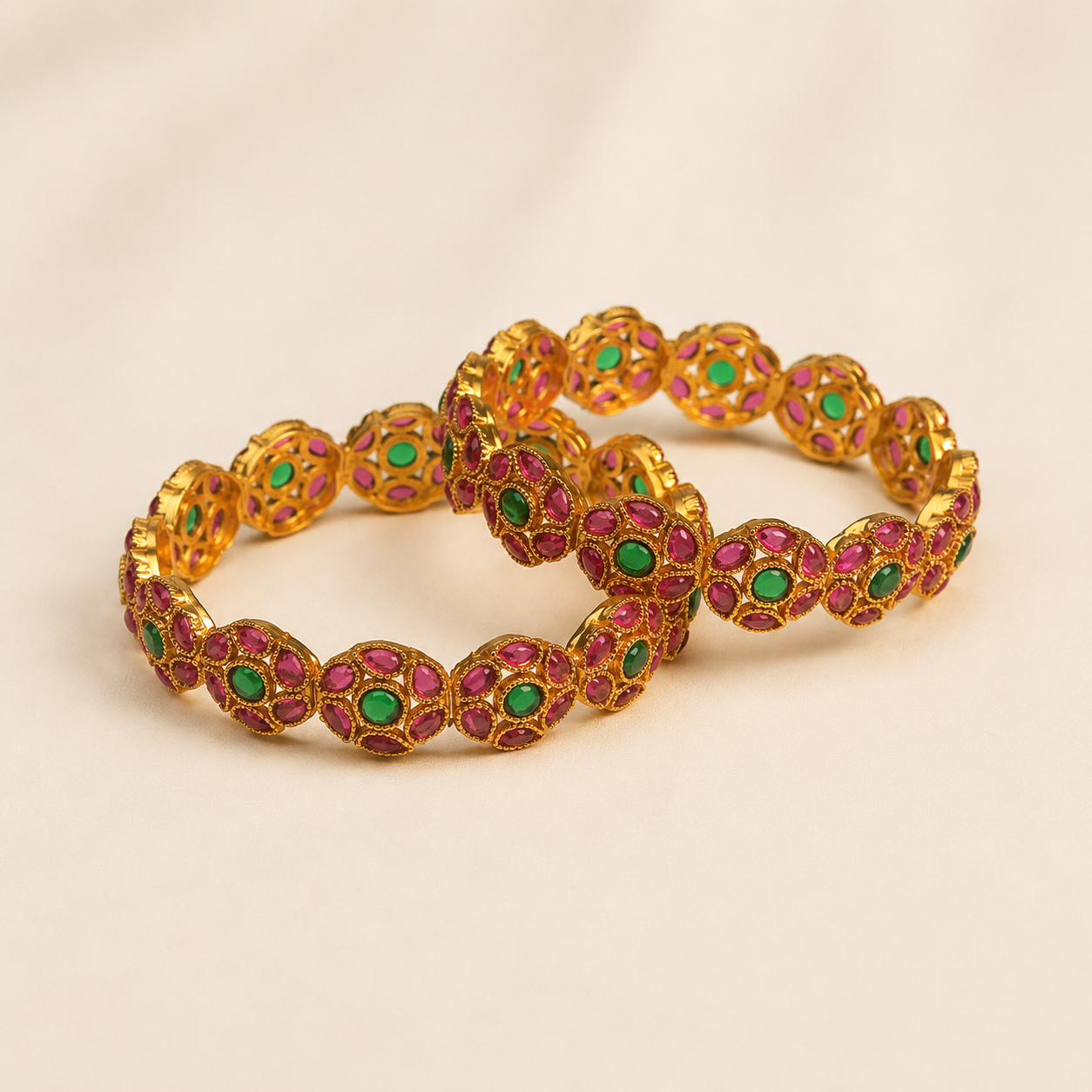 Vibrant Floral Kemp Style Statement Bangle Set