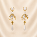 Elegant Gold-Toned Pearl &amp; Marquise Crystal Drop Earrings