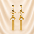 Antique Gold-Toned Kundan &amp; Enamel Statement Chandelier Earrings with Cascading Chains