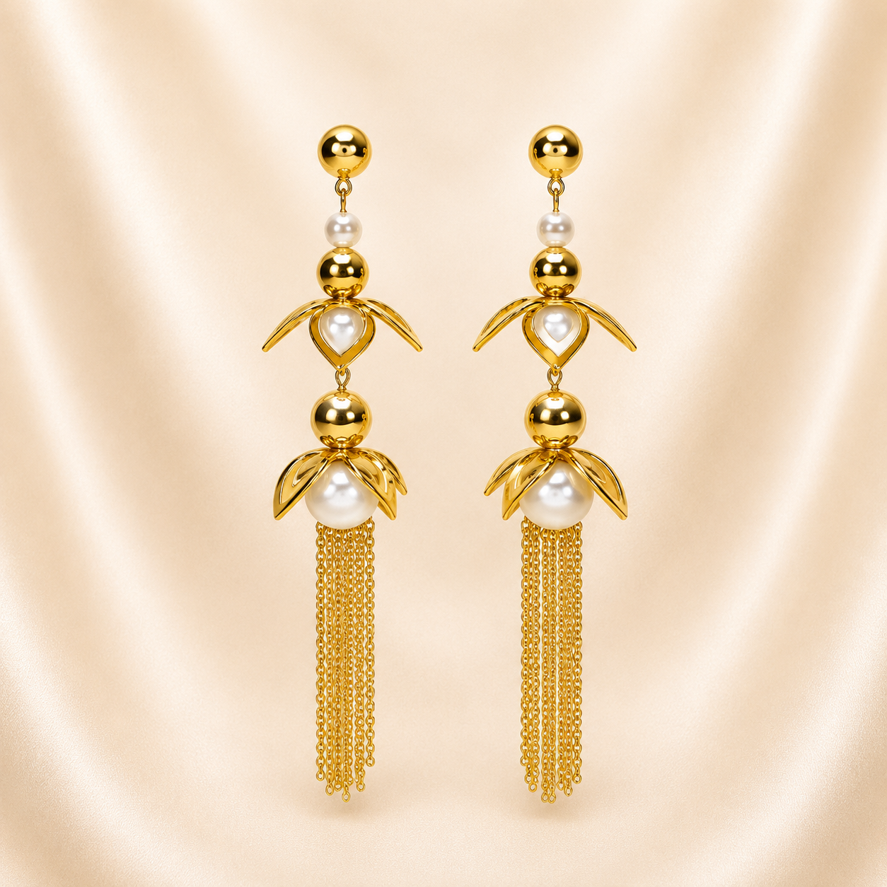 Antique Gold-Toned Kundan &amp; Enamel Statement Chandelier Earrings with Cascading Chains