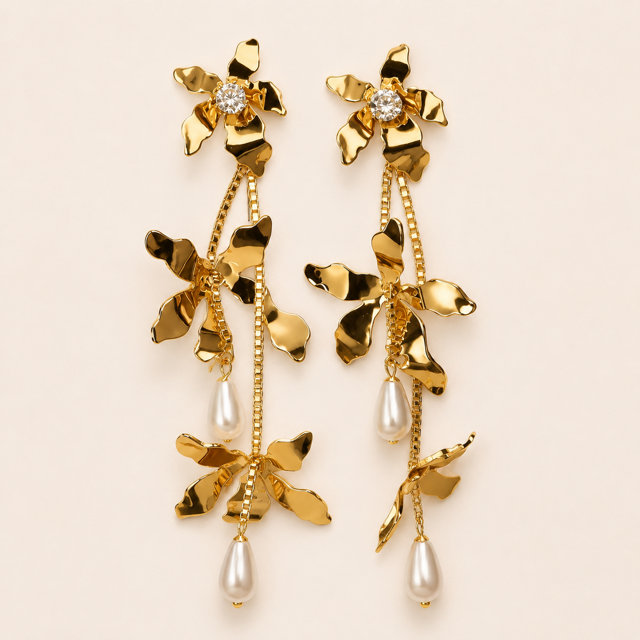 Floral Pearl Drop Statement Earrings for Women