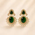 Regal Gold-Toned Emerald-Green &amp; Pave Crystal Statement Chandelier Earrings